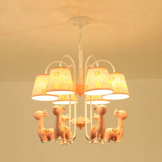 Tapered Shade Giraffe Metal Chandelier: Hanging Lamp with 6 Bulbs for Nursing Room