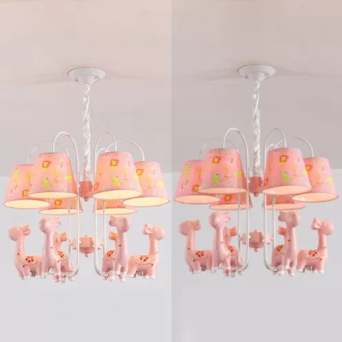 Tapered Shade Giraffe Metal Chandelier: Hanging Lamp with 6 Bulbs for Nursing Room