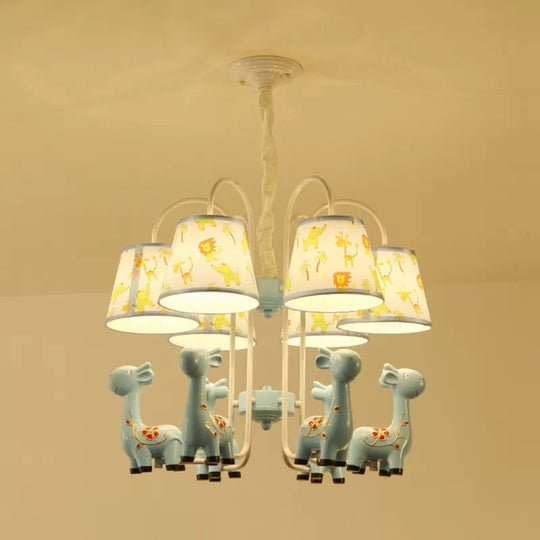 Tapered Shade Giraffe Metal Chandelier: Hanging Lamp with 6 Bulbs for Nursing Room