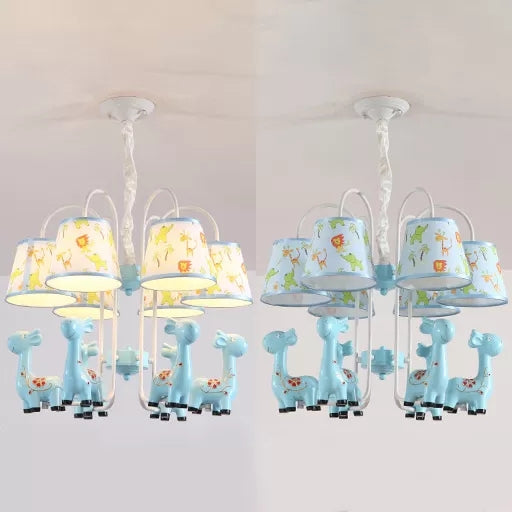 Tapered Shade Giraffe Metal Chandelier: Hanging Lamp with 6 Bulbs for Nursing Room