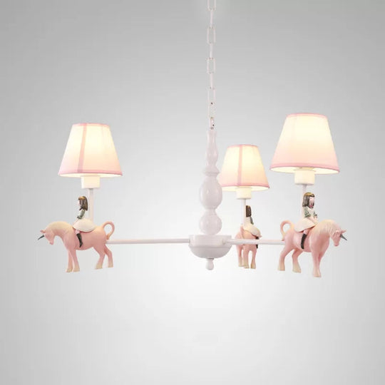 Girls Bedroom Carousel Chandelier - Pink Hanging Light with Fabric Shade