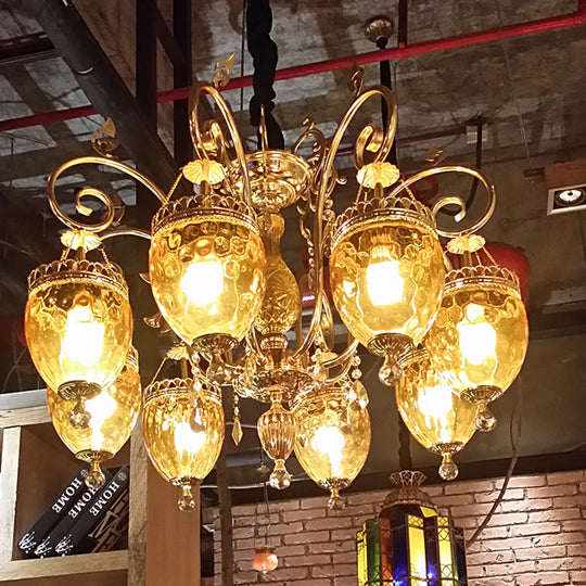 Traditional Gold Dimpled Glass Urn Pendant Chandelier Ceiling Light 8 Bulbs - Perfect for Restaurants