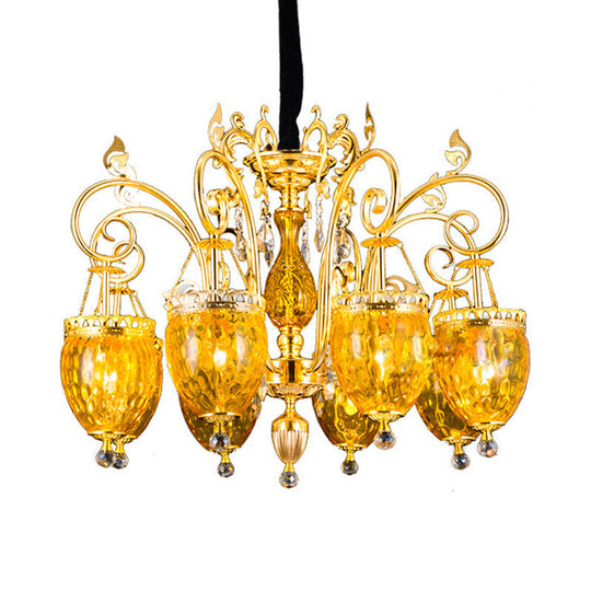 Traditional Gold Dimpled Glass Urn Pendant Chandelier Ceiling Light 8 Bulbs - Perfect for Restaurants