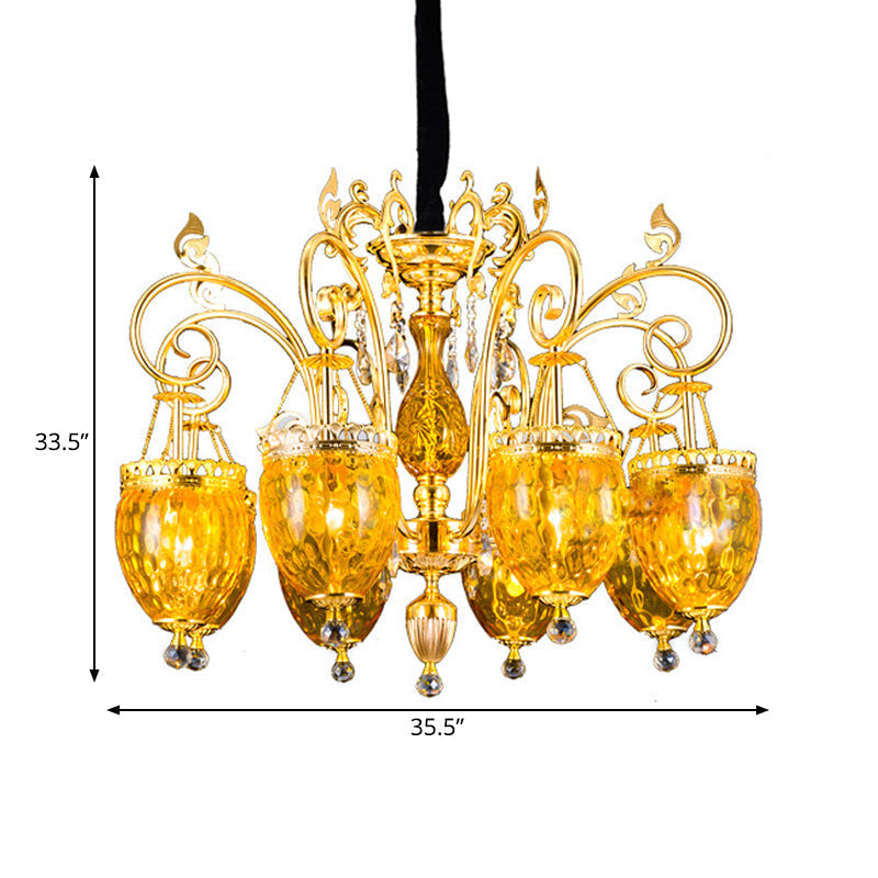 Traditional Gold Dimpled Glass Urn Pendant Chandelier Ceiling Light 8 Bulbs - Perfect for Restaurants