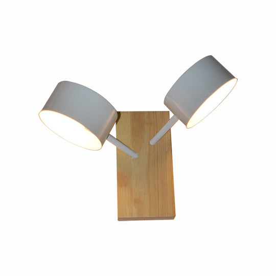 Contemporary Double Drum Wall Mounted Light: Metal Fixture for Kitchen with 2 Bulbs, Black/White/Blue