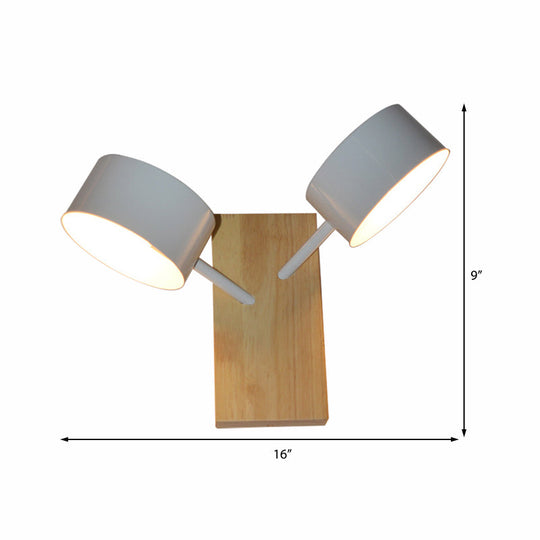 Contemporary Double Drum Wall Mounted Light: Metal Fixture for Kitchen with 2 Bulbs, Black/White/Blue