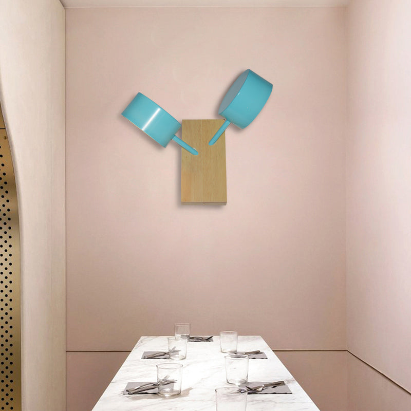 Contemporary Double Drum Wall Mounted Light: Metal Fixture for Kitchen with 2 Bulbs, Black/White/Blue