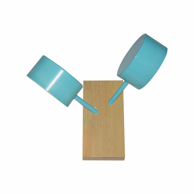 Contemporary Double Drum Wall Mounted Light: Metal Fixture for Kitchen with 2 Bulbs, Black/White/Blue