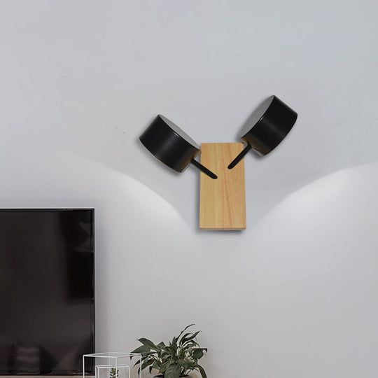 Contemporary Double Drum Wall Mounted Light: Metal Fixture for Kitchen with 2 Bulbs, Black/White/Blue