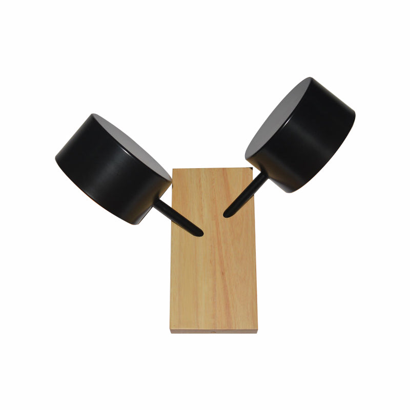 Contemporary Double Drum Wall Mounted Light: Metal Fixture for Kitchen with 2 Bulbs, Black/White/Blue