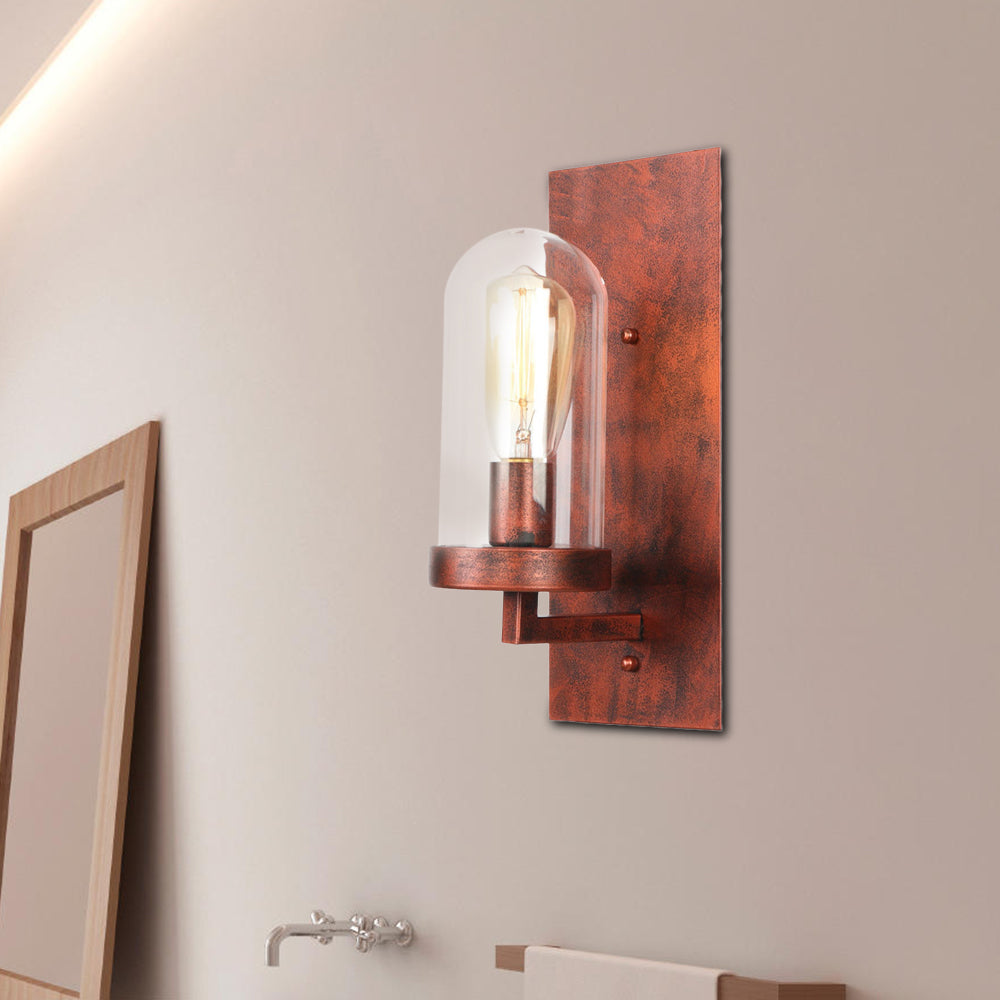 Industrial Rust Clear Glass Sconce Light Fixture for Dining Room - 1-Light Tubular Wall Lamp