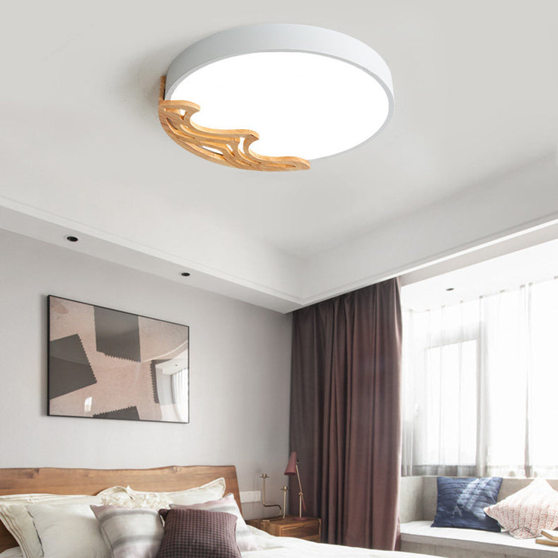 Nordic LED Ceiling Light- Thin Round Acrylic Flushmount with Wavy Wood Pattern, White/Grey/Green Lighting, Remote Control Dimming