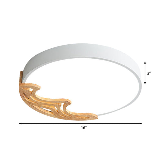 Nordic LED Ceiling Light- Thin Round Acrylic Flushmount with Wavy Wood Pattern, White/Grey/Green Lighting, Remote Control Dimming