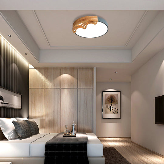 Nordic LED Ceiling Light- Thin Round Acrylic Flushmount with Wavy Wood Pattern, White/Grey/Green Lighting, Remote Control Dimming