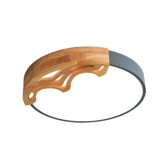 Nordic LED Ceiling Light- Thin Round Acrylic Flushmount with Wavy Wood Pattern, White/Grey/Green Lighting, Remote Control Dimming