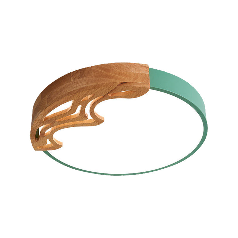 Nordic LED Ceiling Light- Thin Round Acrylic Flushmount with Wavy Wood Pattern, White/Grey/Green Lighting, Remote Control Dimming