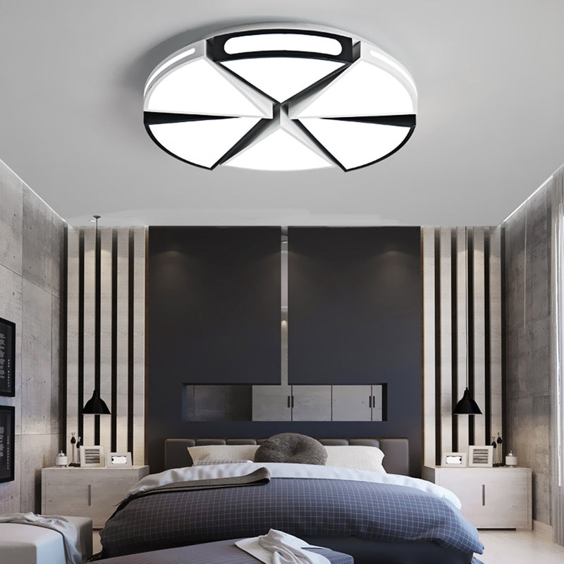 Modern White Round Ceiling Light for Kitchen, Metal Flush Mount - 16"/19.5" Ceiling Lights with Black Accents
