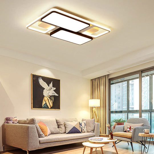 Contemporary LED Flush Mount Ceiling Light in Black/White, 19.5"/45" Wide