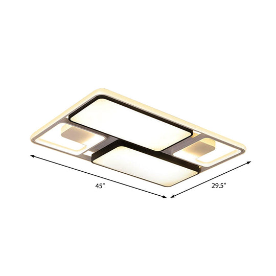 Contemporary LED Flush Mount Ceiling Light in Black/White, 19.5"/45" Wide