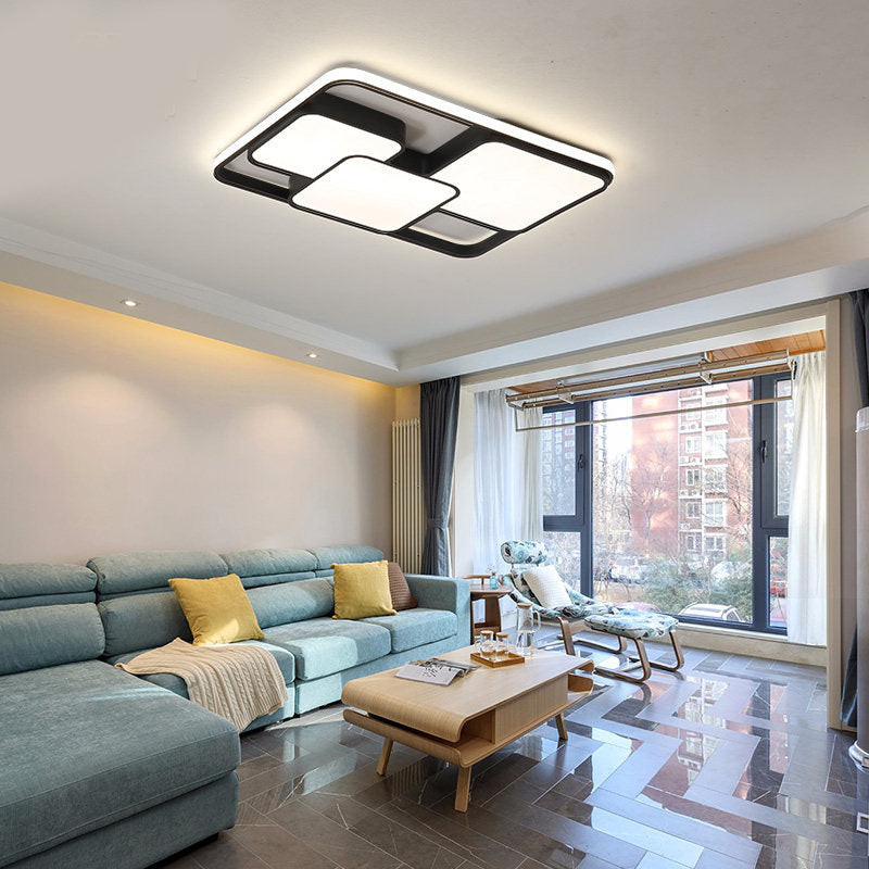 Contemporary Black/White Rectangle Flush Ceiling Light - LED Acrylic Flushmount for Cafes