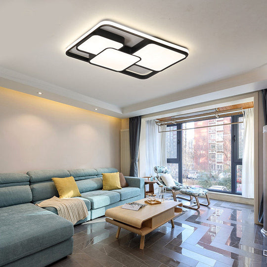 Contemporary Black/White Rectangle Flush Ceiling Light - LED Acrylic Flushmount for Cafes