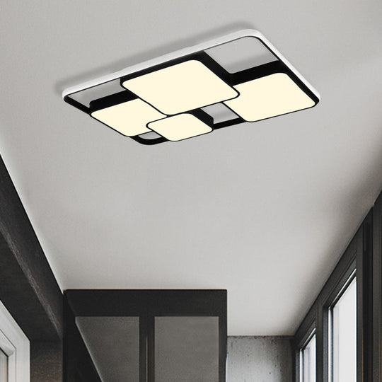Contemporary Black/White Rectangle Flush Ceiling Light - LED Acrylic Flushmount for Cafes