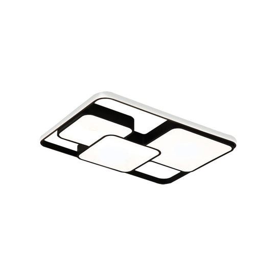 Contemporary Black/White Rectangle Flush Ceiling Light - LED Acrylic Flushmount for Cafes