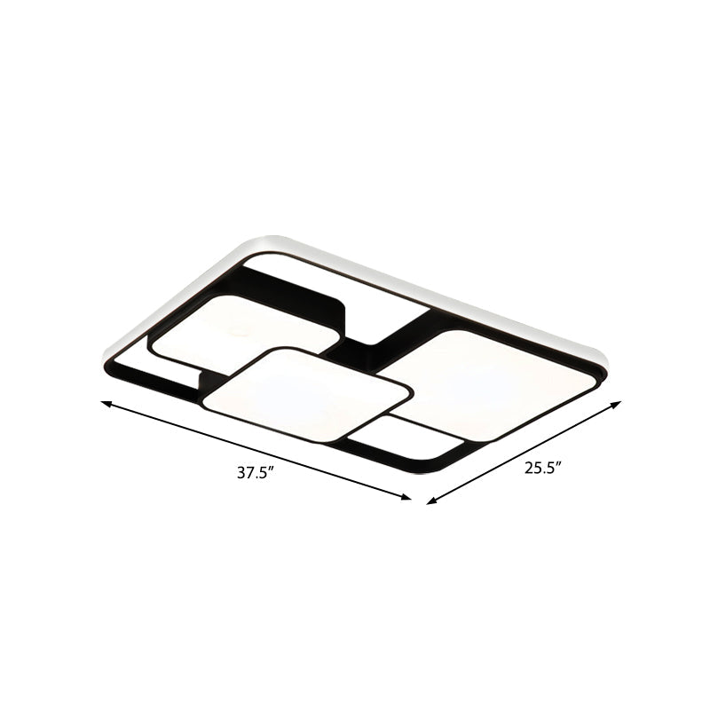 Contemporary Black/White Rectangle Flush Ceiling Light - LED Acrylic Flushmount for Cafes