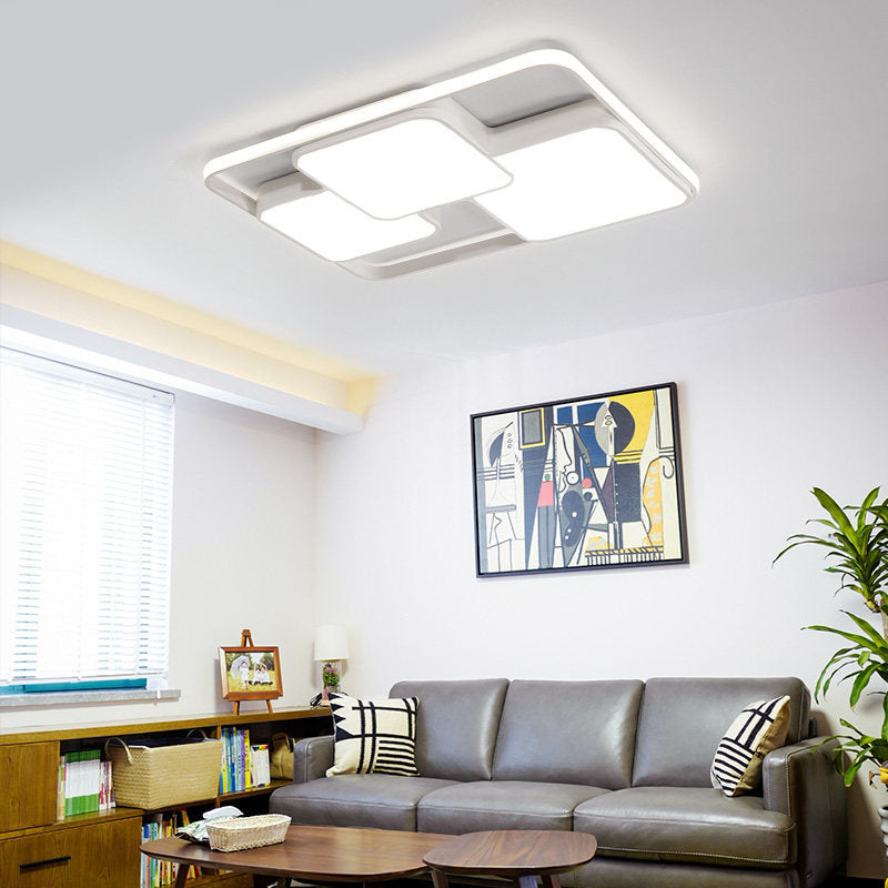 Contemporary Black/White Rectangle Flush Ceiling Light - LED Acrylic Flushmount for Cafes