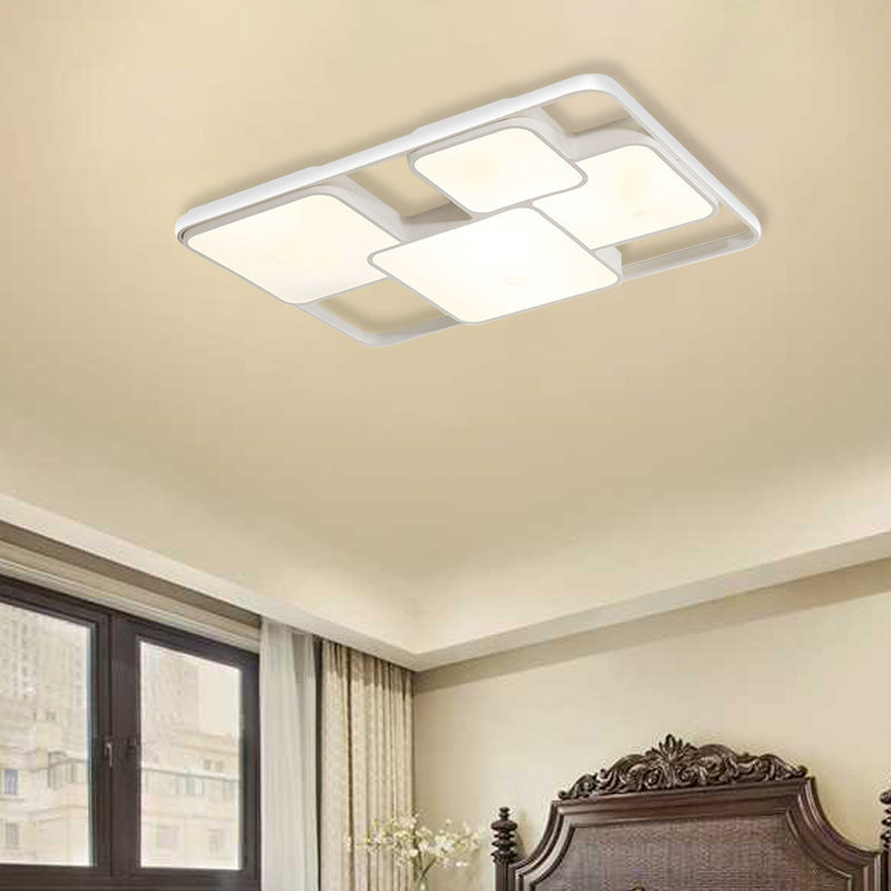 Contemporary Black/White Rectangle Flush Ceiling Light - LED Acrylic Flushmount for Cafes