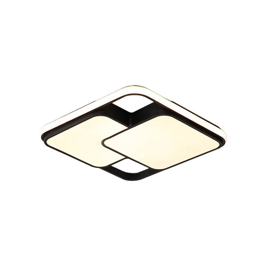 Contemporary Black/White Rectangle Flush Ceiling Light - LED Acrylic Flushmount for Cafes