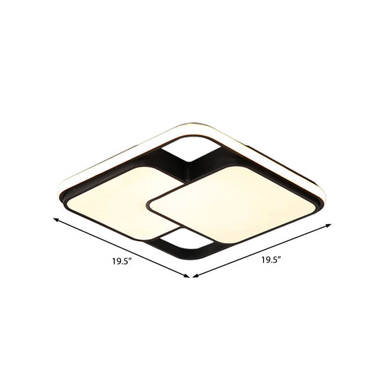 Contemporary Black/White Rectangle Flush Ceiling Light - LED Acrylic Flushmount for Cafes
