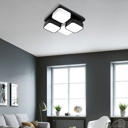 Modern LED Ceiling Mount Light - Square Kitchen Bedroom Lamp (4/6/9/12/16/20 Heads) in Black