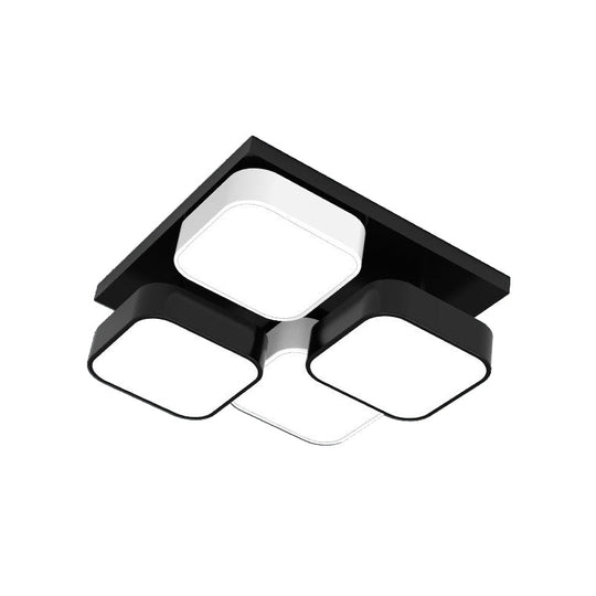 Modern LED Ceiling Mount Light - Square Kitchen Bedroom Lamp (4/6/9/12/16/20 Heads) in Black
