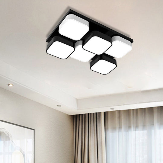 Modern LED Ceiling Mount Light - Square Kitchen Bedroom Lamp (4/6/9/12/16/20 Heads) in Black