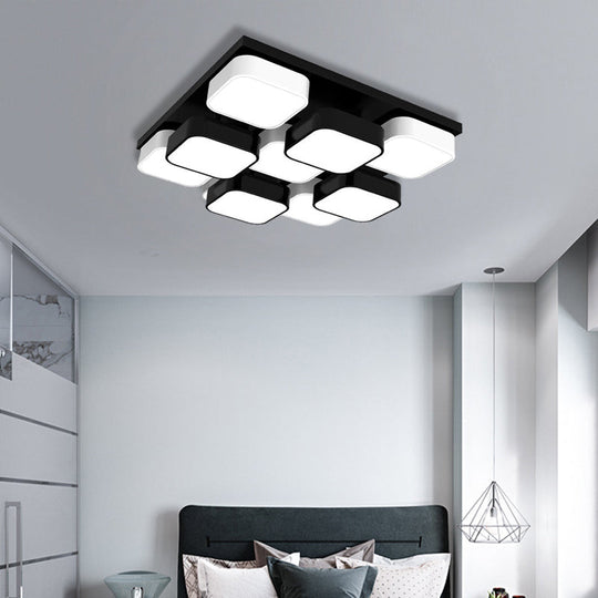 Modern LED Ceiling Mount Light - Square Kitchen Bedroom Lamp (4/6/9/12/16/20 Heads) in Black