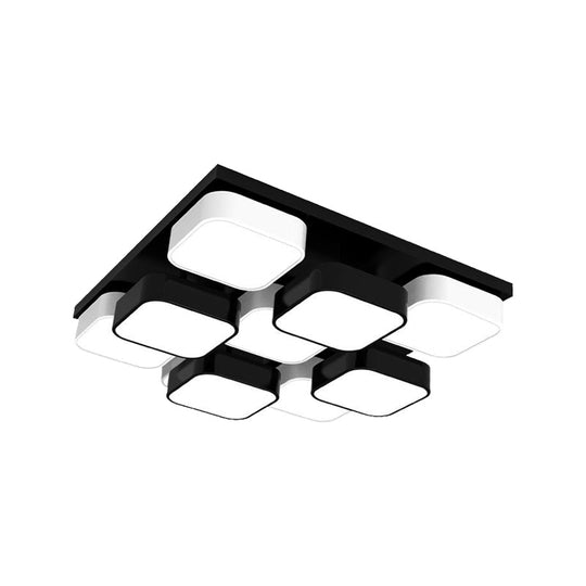 Modern LED Ceiling Mount Light - Square Kitchen Bedroom Lamp (4/6/9/12/16/20 Heads) in Black