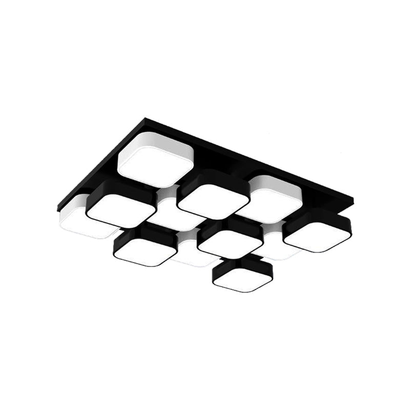 Modern LED Ceiling Mount Light - Square Kitchen Bedroom Lamp (4/6/9/12/16/20 Heads) in Black