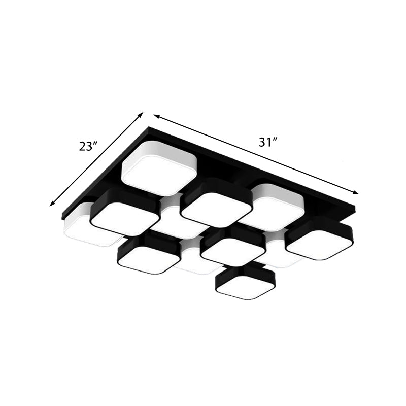 Modern LED Ceiling Mount Light - Square Kitchen Bedroom Lamp (4/6/9/12/16/20 Heads) in Black