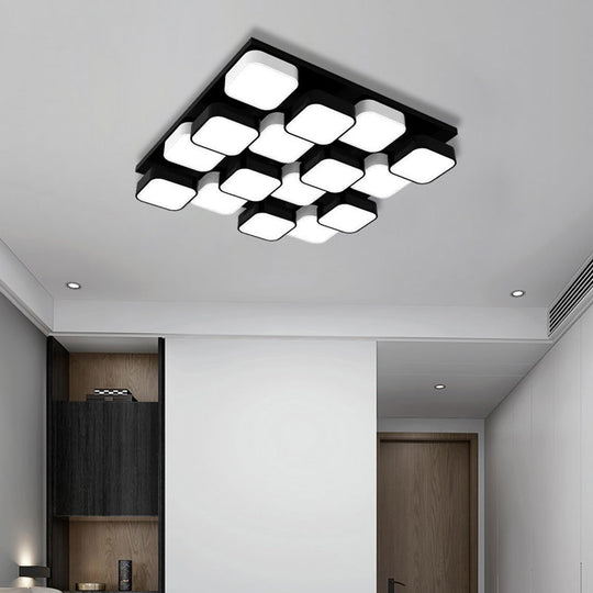 Modern LED Ceiling Mount Light - Square Kitchen Bedroom Lamp (4/6/9/12/16/20 Heads) in Black