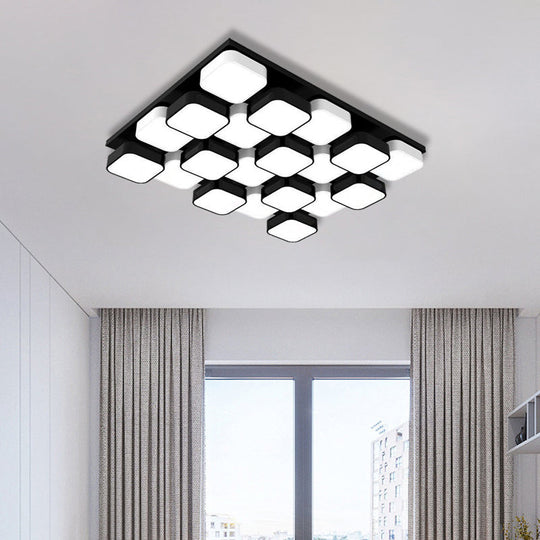 Modern LED Ceiling Mount Light - Square Kitchen Bedroom Lamp (4/6/9/12/16/20 Heads) in Black