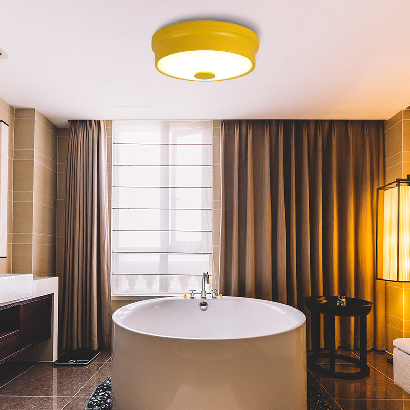 Macaron Drum Ceiling Flush Light in Metal with LED, Ideal for Kids Room, Available in Various Colors with Frosted Glass Diffuser