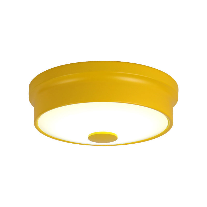 Macaron Drum Ceiling Flush Light in Metal with LED, Ideal for Kids Room, Available in Various Colors with Frosted Glass Diffuser