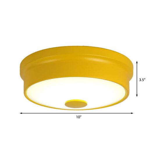 Macaron Drum Ceiling Flush Light in Metal with LED, Ideal for Kids Room, Available in Various Colors with Frosted Glass Diffuser