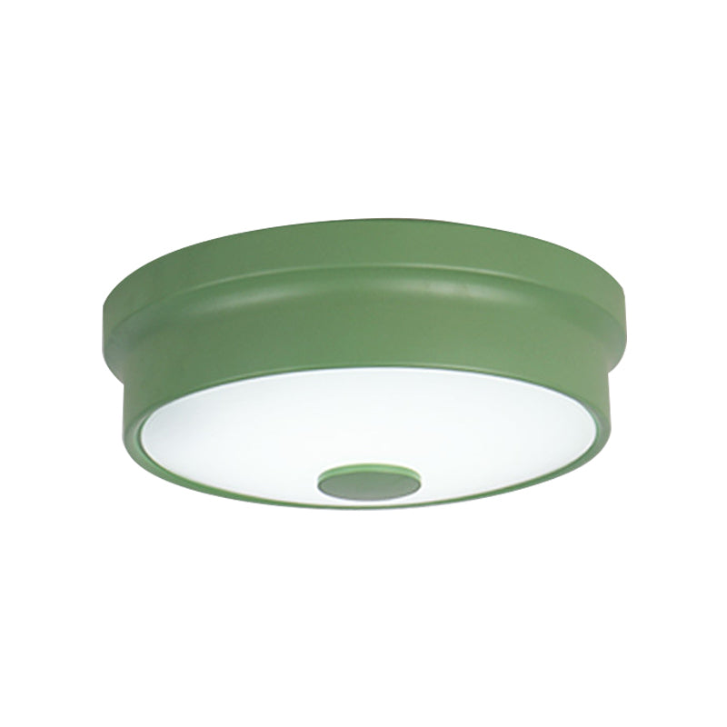 Macaron Drum Ceiling Flush Light in Metal with LED, Ideal for Kids Room, Available in Various Colors with Frosted Glass Diffuser