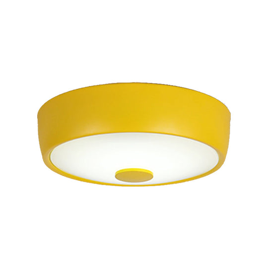 Macaron Drum Ceiling Flush Light in Metal with LED, Ideal for Kids Room, Available in Various Colors with Frosted Glass Diffuser