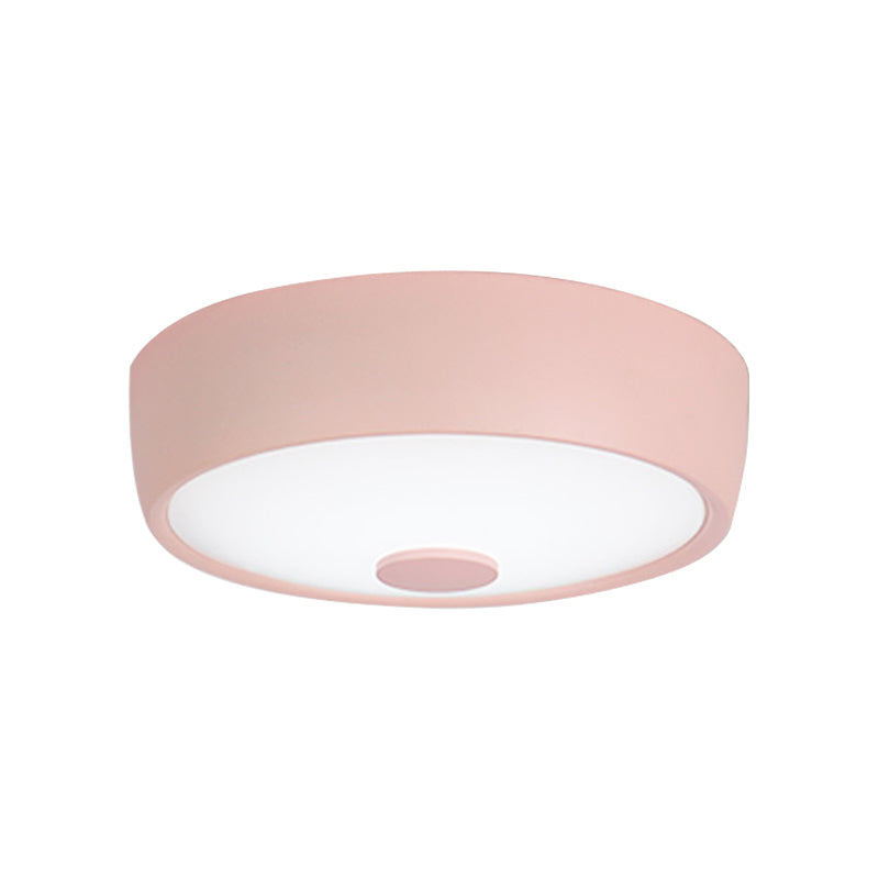 Macaron Drum Ceiling Flush Light in Metal with LED, Ideal for Kids Room, Available in Various Colors with Frosted Glass Diffuser