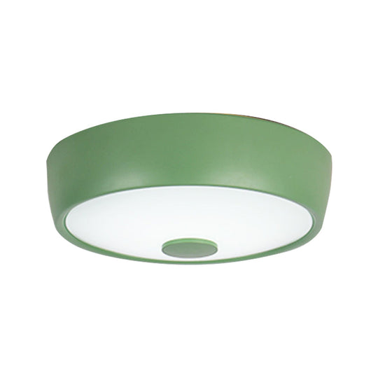 Macaron Drum Ceiling Flush Light in Metal with LED, Ideal for Kids Room, Available in Various Colors with Frosted Glass Diffuser