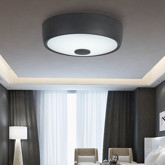 Macaron Drum Ceiling Flush Light in Metal with LED, Ideal for Kids Room, Available in Various Colors with Frosted Glass Diffuser