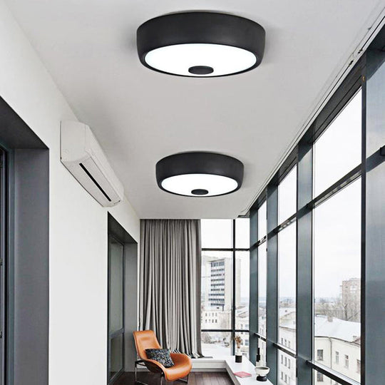 Macaron Drum Ceiling Flush Light in Metal with LED, Ideal for Kids Room, Available in Various Colors with Frosted Glass Diffuser